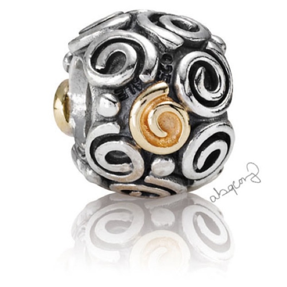 EUC Pandora 790414 Sterling Silver w/ 14k Yellow Gold Rose Bud Bead